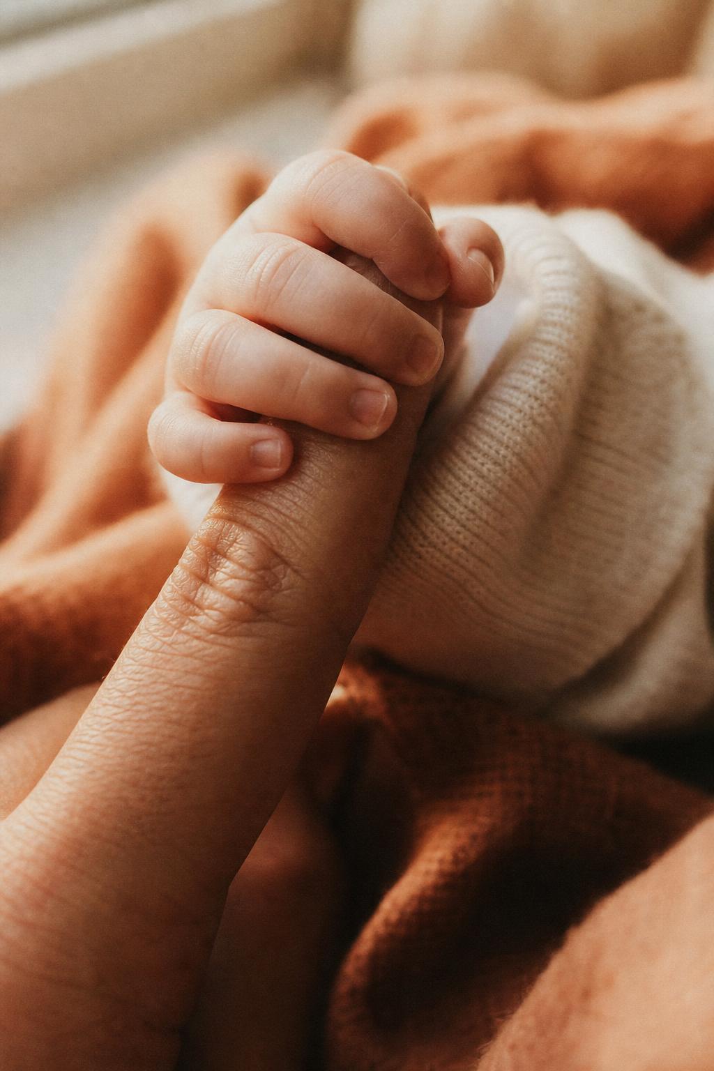 Babyhand umschließt Erwachsenenfinger